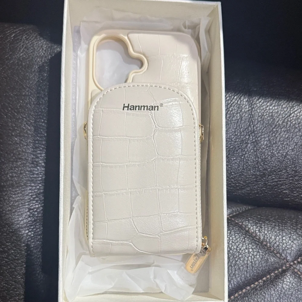 Hanman Cream Croc-Embossed Phone Case with Pouch